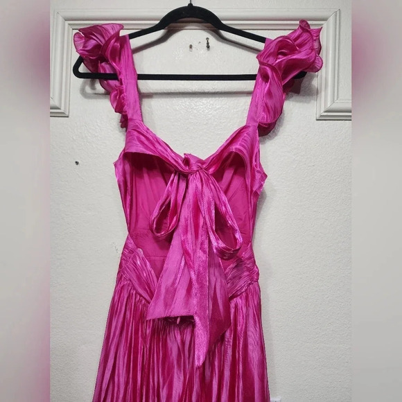 Lulus Pristine Glow Magenta Pink Ruffled Tie-Back Maxi Dress Wedding Party Prom - Picture 11 of 12